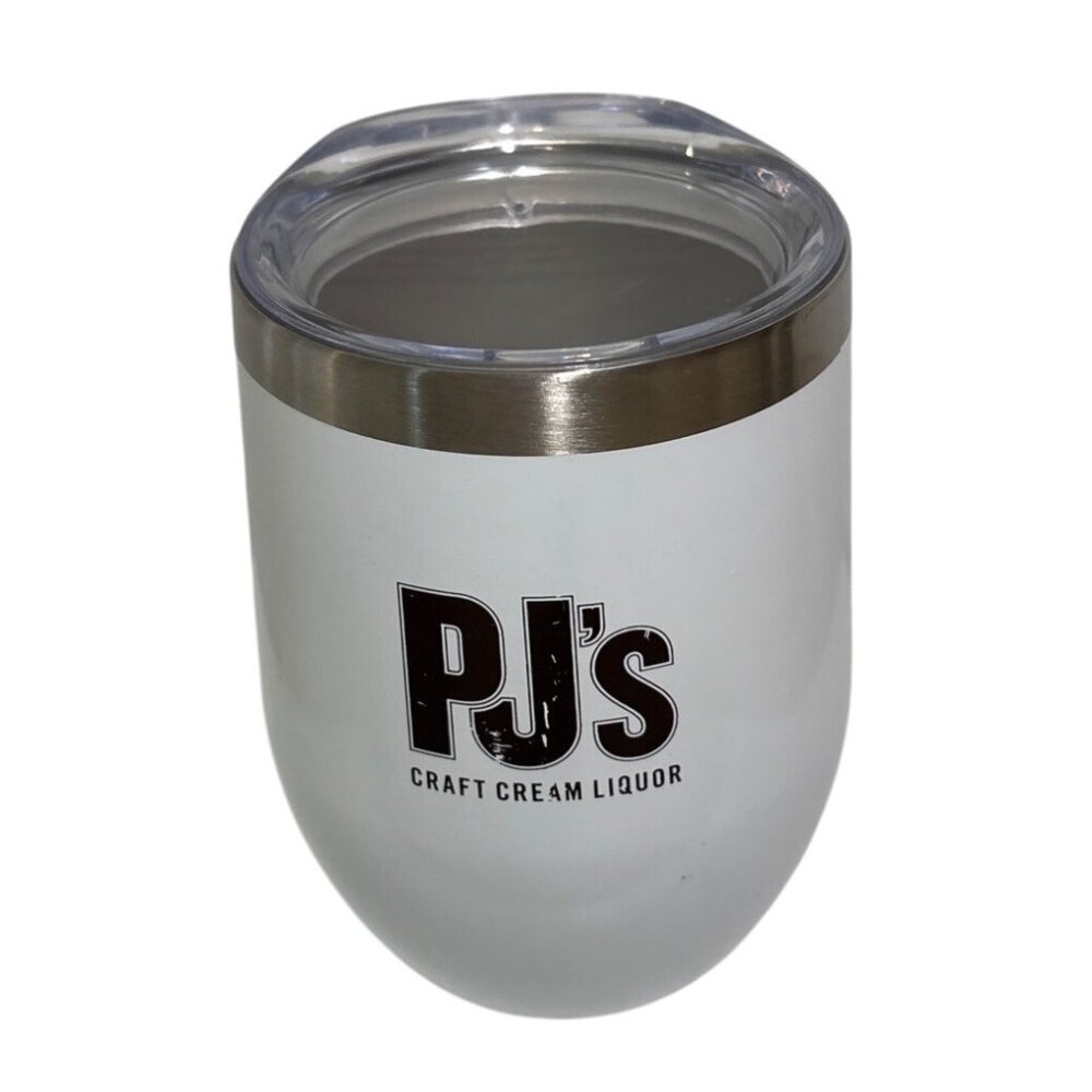 PJs Craft Cream Liquor Tumbler White Stainless Steel With Lid 4.5" Tall